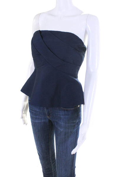 Decker Women's Cotton Blend Strapless Peplum Blouse Navy Size S