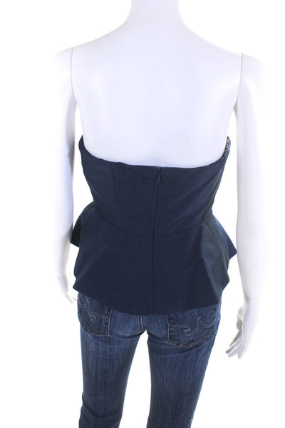 Decker Women's Cotton Blend Strapless Peplum Blouse Navy Size S