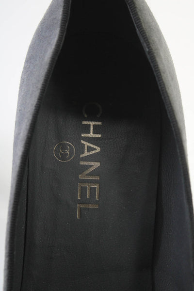 Chanel Womens Stiletto Interlocking CC Cap Toe Pumps Gray Black Suede Size 41