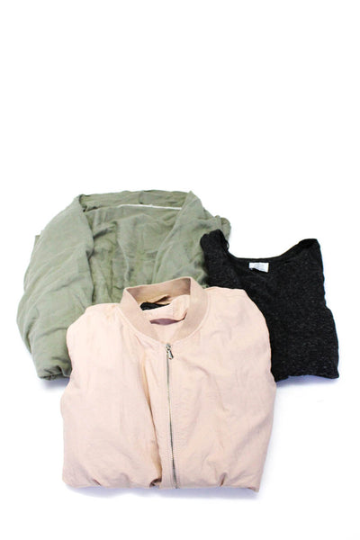 Zara Women's T-Shirt Bomber Jacket Open Cardigan Gray Pink Green Size S M Lot 3