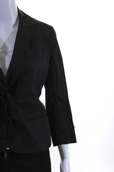 Theory Women's Linen Tie Front Long Sleeve Blazer Jacket Black Size 6