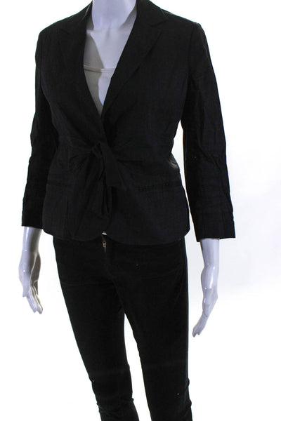 Theory Women's Linen Tie Front Long Sleeve Blazer Jacket Black Size 6
