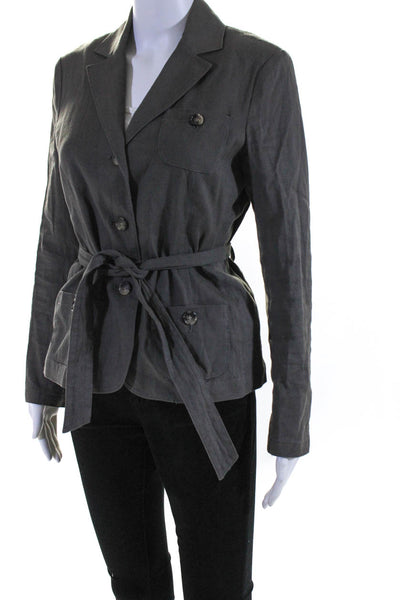 Theory Women's Linen Long Sleeve Three-Button Blazer Jacket Gray Size 6