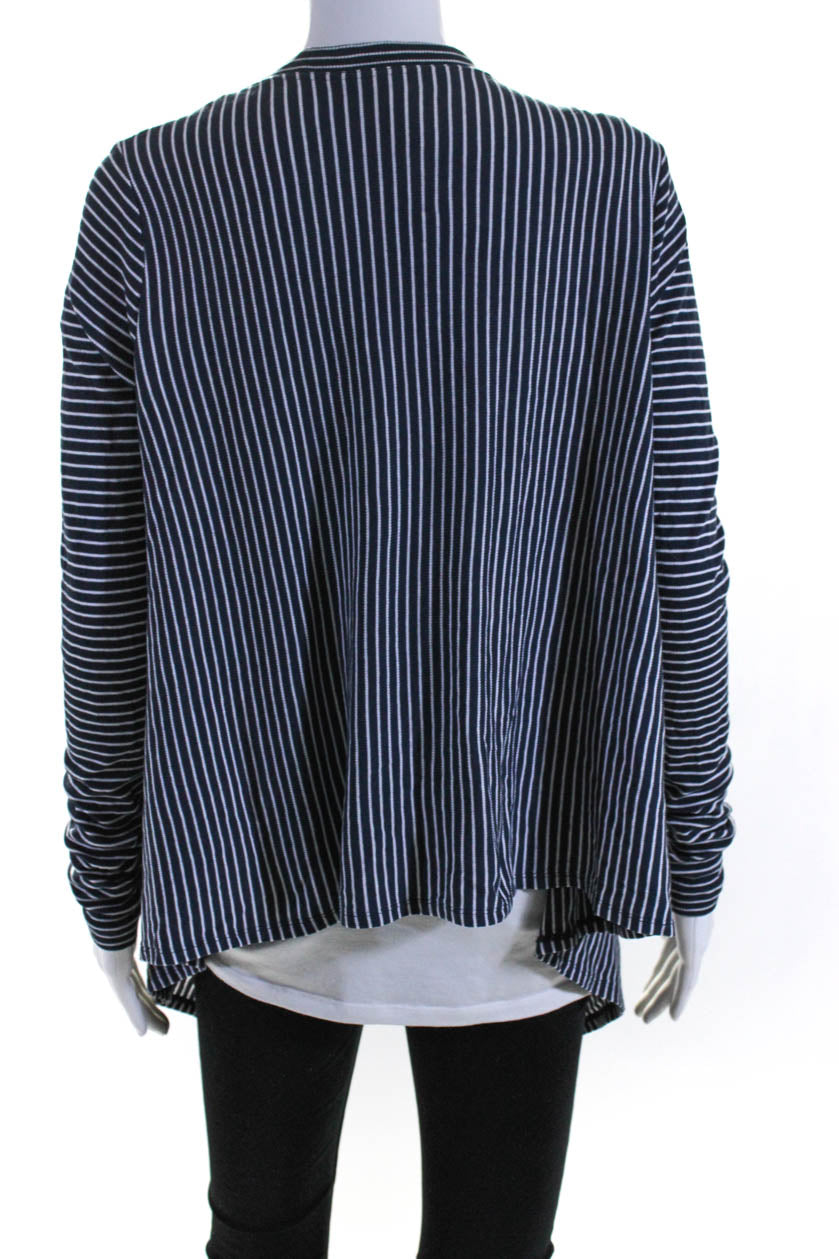 BCBGMaxazria Women s Long Sleeve Striped Open Front Cardigan Navy