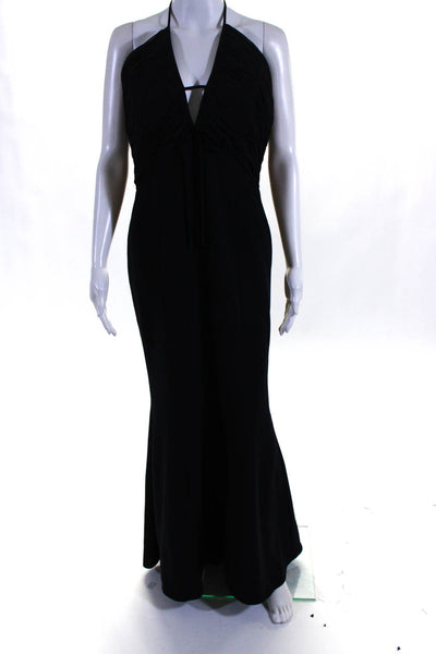 Wayne Clark Womens Ruched Chiffon Halter Sleeveless Gown Navy Blue Size 10