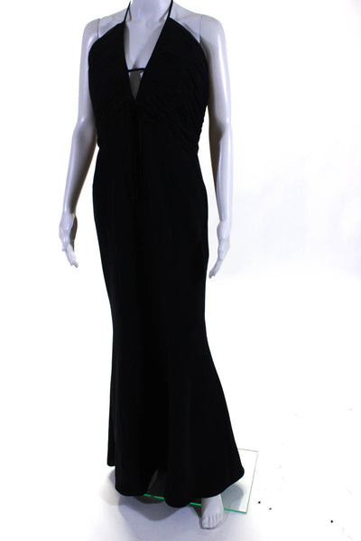 Wayne Clark Womens Ruched Chiffon Halter Sleeveless Gown Navy Blue Size 10