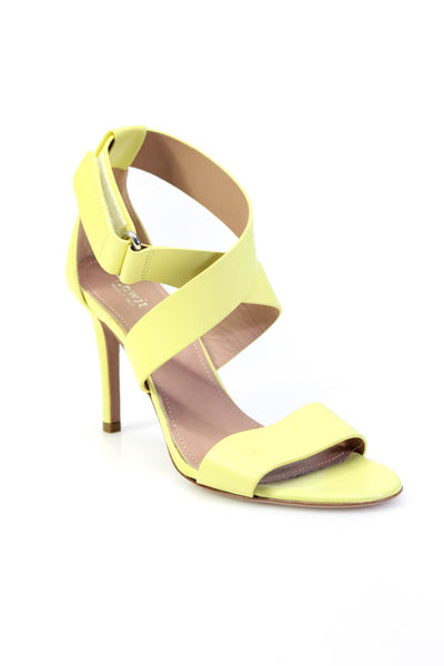 Lewit Womens Leather Open Toe Strappy High Heel Sandals Yellow Size 5.5US 35.5EU