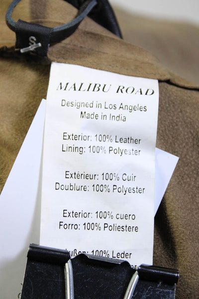 Malibu Road Womens Leather Tassel Trim Long Sleeve Jacket Olive Size S