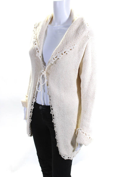 Suss Womens Cotton Long Sleeve Tie Closure Cardigan Sweater Cream Size 2
