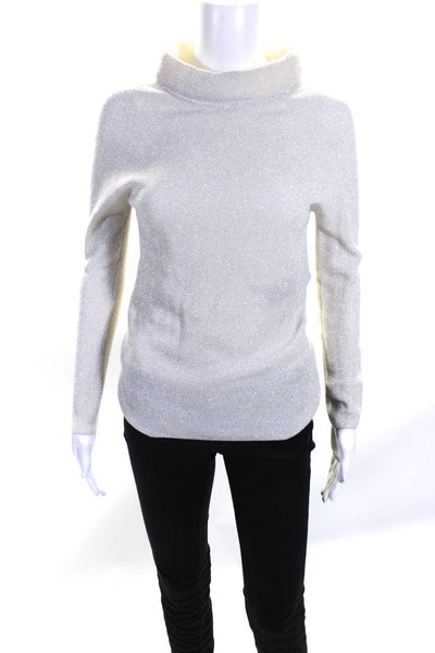 D Exterior Womens Pullover Metallic Knit High Neck Sweatshirt Gray Wool Small