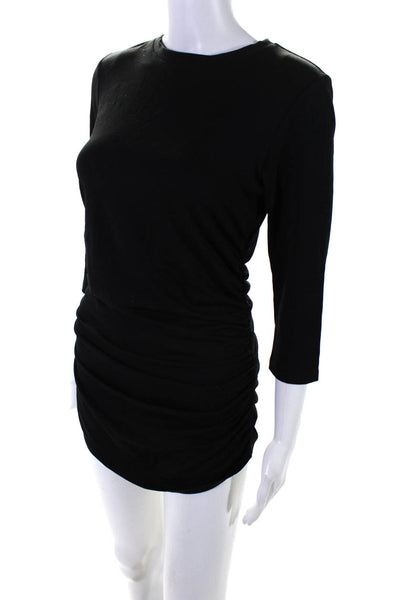Susana Monaco Women's Crewneck 3/4 Sleeves Cinch Bodycon Mini Dress Black Size M
