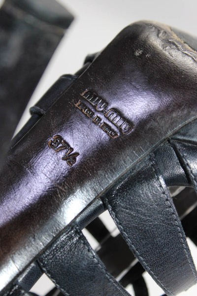 Miu Miu Womens Leather Peep Toe Cut Out Ultra High Cone Heels Black Size 7.5