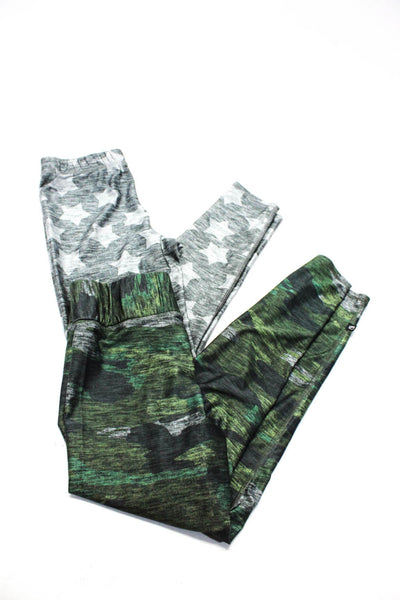 Terez Womens Camouflage Print Elastic Waist Ankle Leggings Green Size L Lot 2