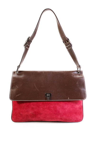 Lambertson Truex Womens Single Strap Flap Bi Color Shoulder Handbag Pink Brown