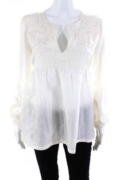 Calypso Christiane Celle Women's Long Sleeves Embroidered Blouse Ivory Size XS