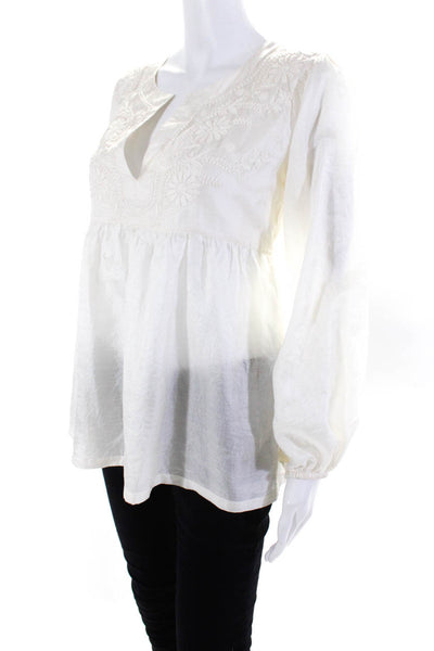 Calypso Christiane Celle Women's Long Sleeves Embroidered Blouse Ivory Size XS