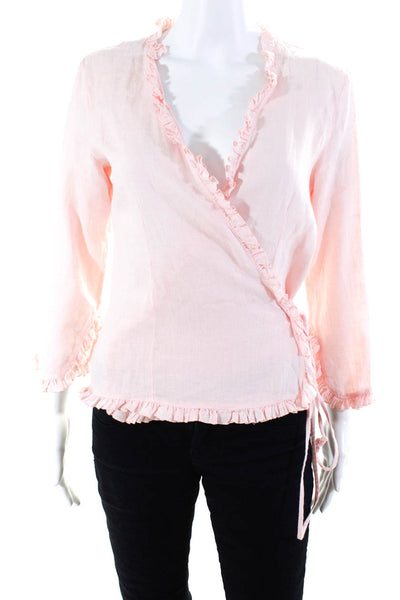 Calypso Christiane Celle Women's 3/4 Sleeves Wrap Blouse Pink Size S
