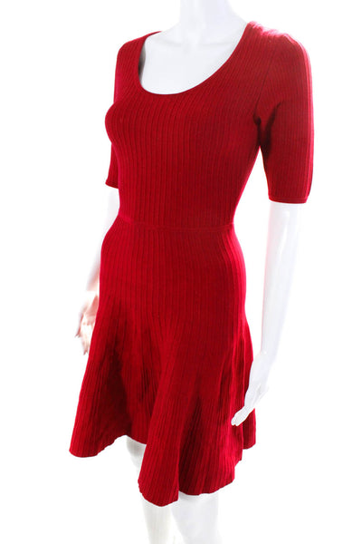 BCBGMAXAZRIA Womens Half Sleeve Round Neck Flared Hem Allie Dress Red Size S