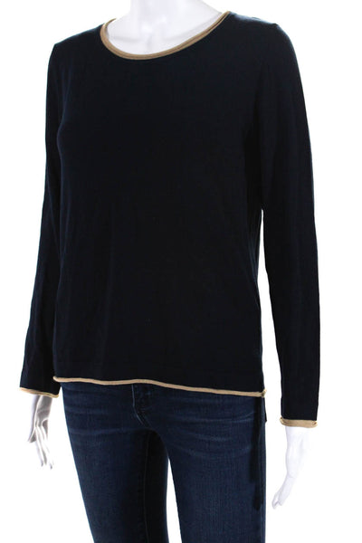 Anna Seravalli Womens Long Sleeve Rib Knit Pullover Blouse Top Navy Blue Size 8