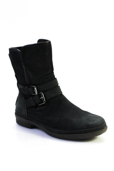 UGG Waterproof Womens Leather Double Buckle Zip Up Ankle Boots Black Size 6.5