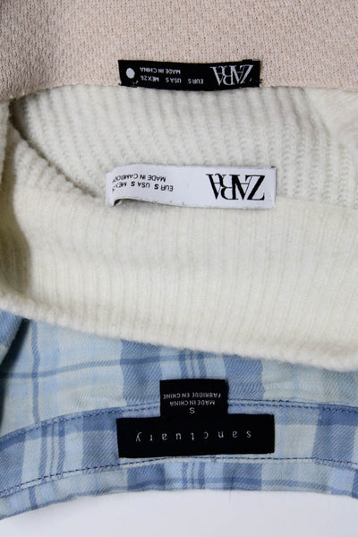 Sanctuary Zara Women's Sweaters Plaid Shirt Blue White Beige Size S Lot 3