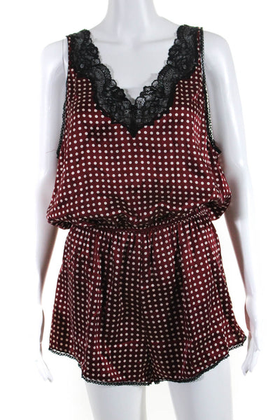 Designer Womens Polka Dot Lace V Neck Sleepwear Romper Red White Black Size L