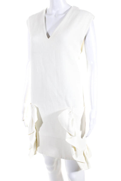 Marni Womens V Neck Sleeveless Ruffled Pocket Sheath Tank Dress White Size 44