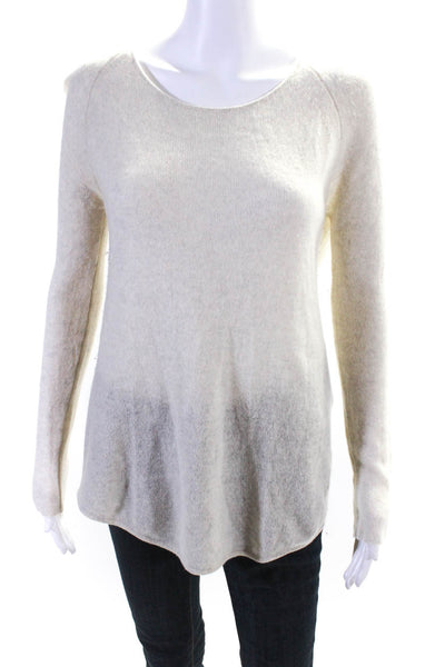 Dear Cashmere Womens Cashmere Knit Long Sleeve Round Neck Sweater Ivory Size S