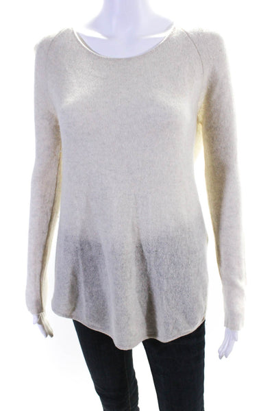 Dear Cashmere Womens Cashmere Knit Long Sleeve Round Neck Sweater Ivory Size S
