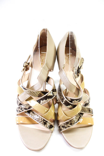 Coach Womens Leather Snakeskin Print Open Toe Strappy Evie Sandals Beige Size 10