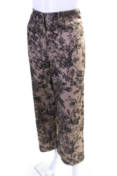 Adam Lippes Womens Mid Rise Floral Print Straight Crop Jeans Pants Brown Size 6