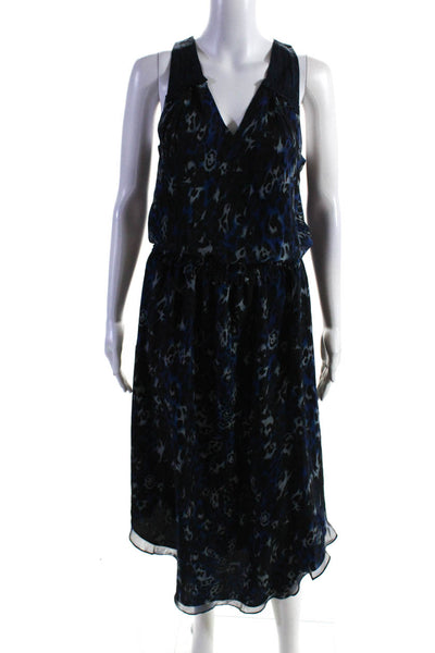 Ramy Brook Womens Silk Animal Print Maxi Dress Blue Black Size Extra Small