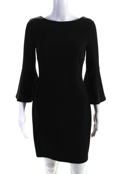 Calvin Klein Womens Long Flounce Sleeve Boat Neck Mini Pencil Dress Black Size 2