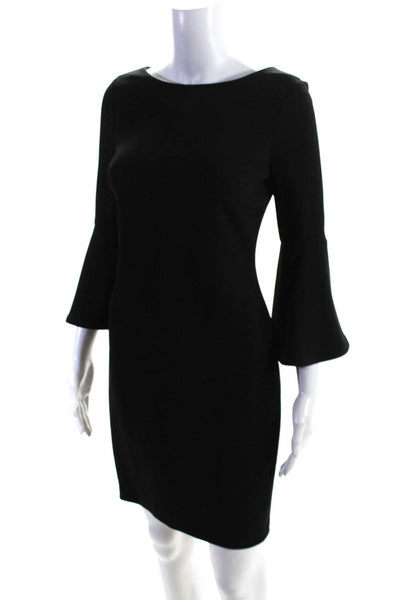 Calvin Klein Womens Long Flounce Sleeve Boat Neck Mini Pencil Dress Black Size 2