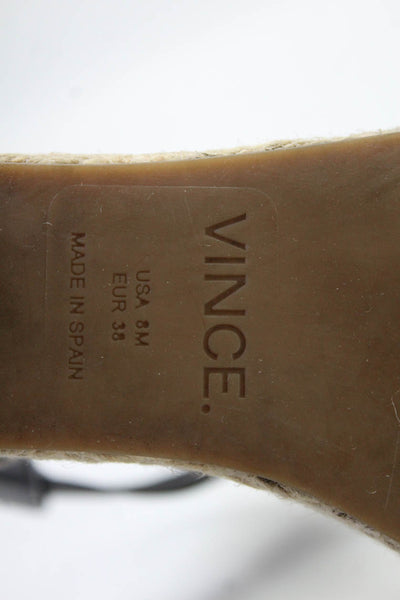 Vince Womens Leather Ankle Strap Platform Wedge Espadrilles Black Size 8US 38EU