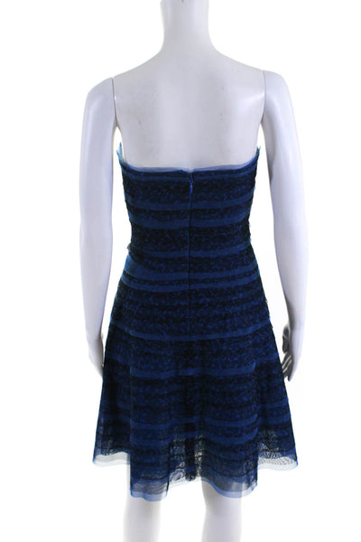 BCBGMAXAZRIA Women's Strapless A Line Overlay Mini Dress Blue Size 4
