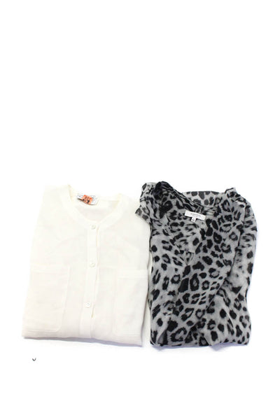 Babaton Women's V-Neck Sleeveless Ruffle Blouse Animal Print Size S Lot 2