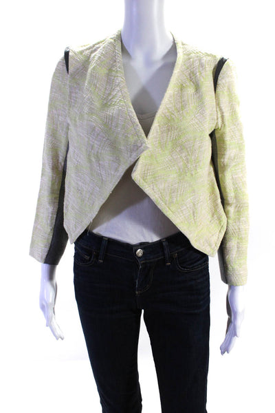 Cut 25 Womens Woven Embroidered Open Front Jacket Ivory Green Size 4