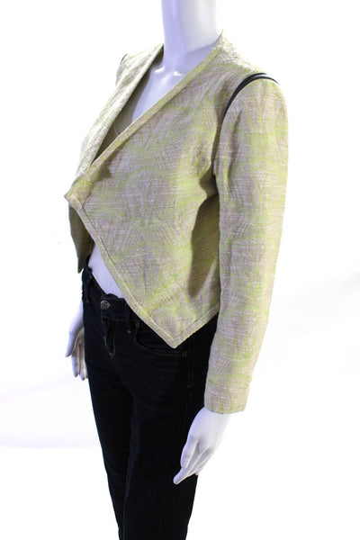 Cut 25 Womens Woven Embroidered Open Front Jacket Ivory Green Size 4