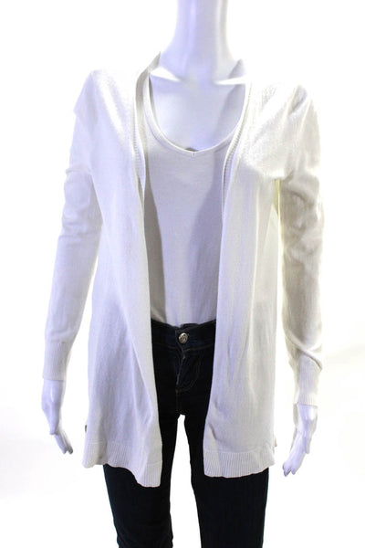 525 America Womens Knit Split Hem Long Sleeve Cardigan Sweater White Size XS