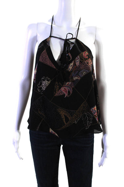 Elizabeth and James Womens Silk Paisley Print V-Neck Camisole Top Black Size XS