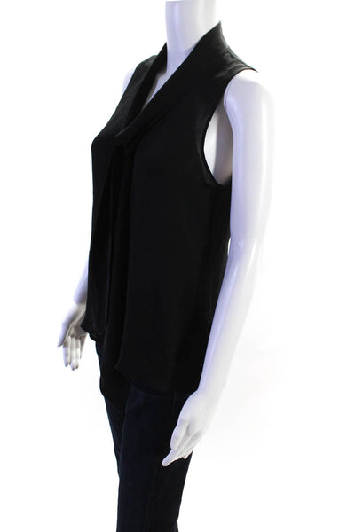 Theory Womens Silk Sleeveless Covered Placket Button Up Blouse Top Black Size S