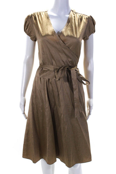 Calypso Christiane Celle Womens Short Sleeves Wrap Dress Brown Size Extra Small