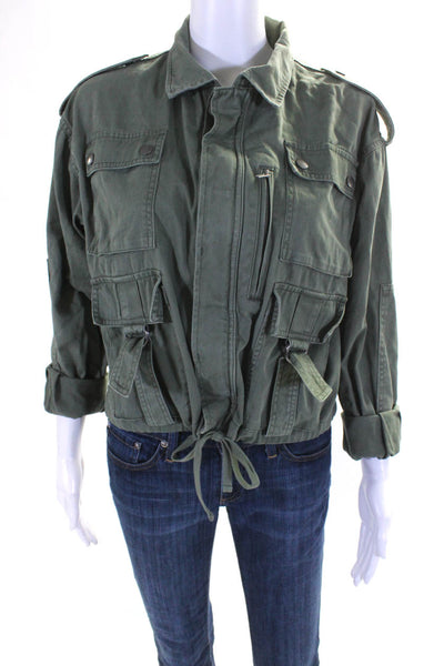 Pistola Womens Button Up Full Zip Cuffed Twill Jacket Olive Green Size XS