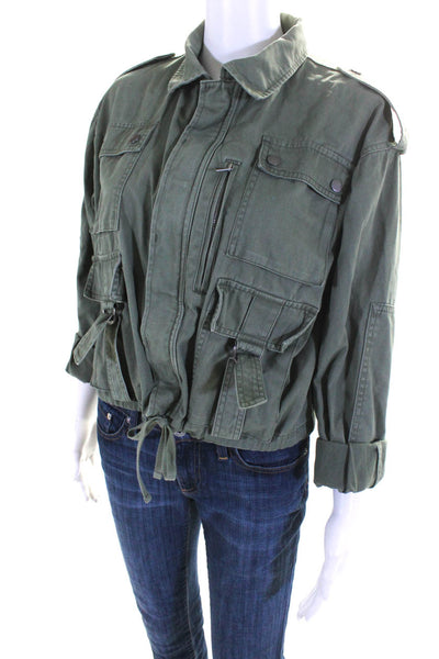 Pistola Womens Button Up Full Zip Cuffed Twill Jacket Olive Green Size XS