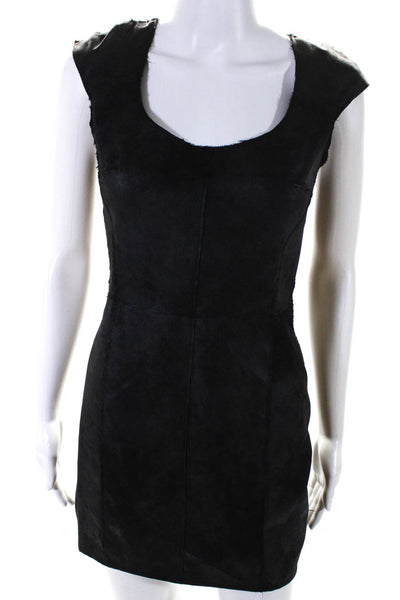 Velvet Womens Distressed Round Neck Sleeveless Zip Up Mini Dress Black Size P 0