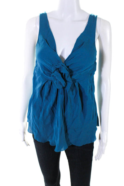 Moschino Cheap & Chic Womens Silk Twist Knot V Neck Tank Top Blue Size 6
