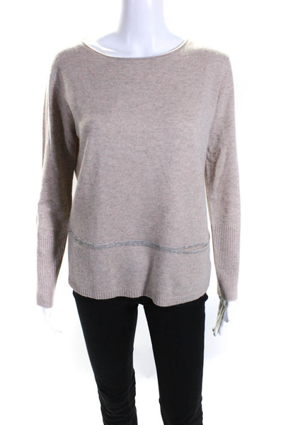 Hotel Particulier Womens Crew Neck Beaded Cashmere Sweater Brown Size Medium