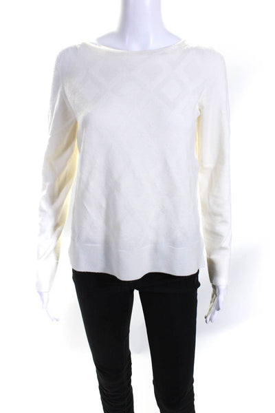 D Exterior Womens Pullover 3/4 Sleeve Scoop Neck Sweater White Wool Size Small