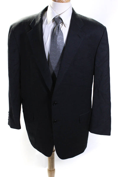 Hickey Freeman Men's Collar Long Sleeves Line Jacket Black Size 48